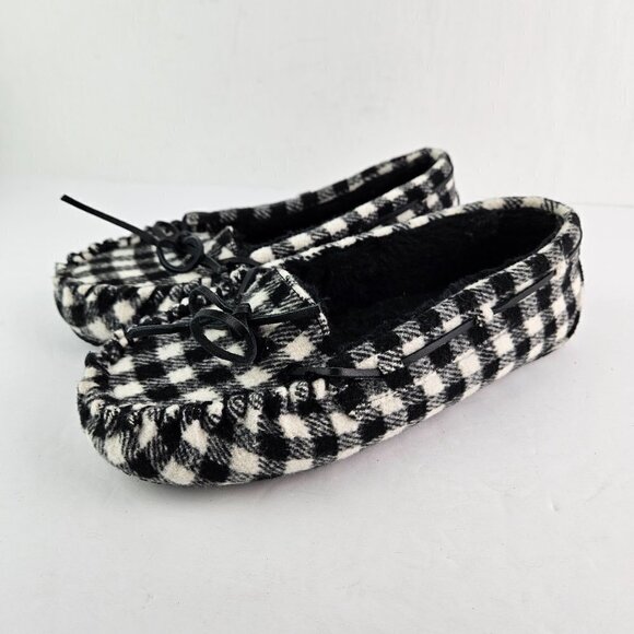 Minnetonka Petra Trapper Black/White Buffalo Plaid Moccasin Loafer Flat 8 44246 - Picture 6 of 10
